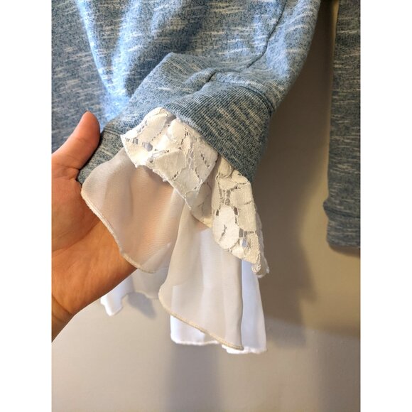 Girls Beautees Layered Blue Sweater Top Rhinestone Ruffle Lace Fairy Sz M - Picture 4 of 7